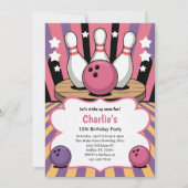 Pink Retro Girls Bowling Birthday Party  招待状 (正面)