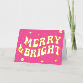 Pink Retro Groovy Merry & Bright Christmas 箔シーズンカード (正面)