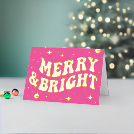 Pink Retro Groovy Merry & Bright Christmas 箔シーズンカード