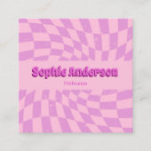 Pink Retro Groovy Wavy Checkered with QR Code      スクエア名刺 (正面)