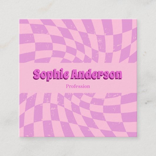 Pink Retro Groovy Wavy Checkered with QR Code      スクエア名刺 (正面)