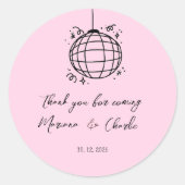 Pink Retro Hand Drawn Disco Ball Illustration  ラウンドシール (正面)