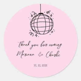 Pink Retro Hand Drawn Disco Ball Illustration  ラウンドシール