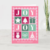 Pink Retro Joy Christmas Postage Stamp シーズンカード (正面)