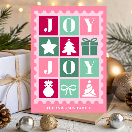 Pink Retro Joy Christmas Postage Stamp シーズンカード