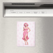 Pink Retro Milkshake Pin-Up Girl Strawberry Magnet マグネット (インサイチュ (食洗機))