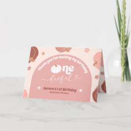 Pink Retro Pumpkin 1st Birthday Folded Thank You サンキューカード