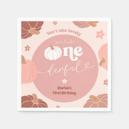 Pink Retro Pumpkin 1st Birthday Paper Napkin スタンダードカクテルナプキン