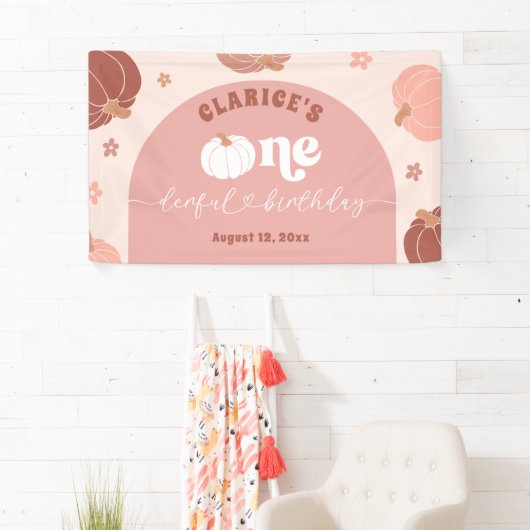 Pink Retro Pumpkin Birthday Large Banner 横断幕 (インサイチュ)