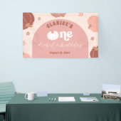 Pink Retro Pumpkin Birthday Large Banner 横断幕 (トレードショー)