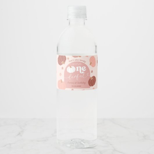 Pink Retro Pumpkin First Birthday Bottle Label ペットボトルラベル (正面)