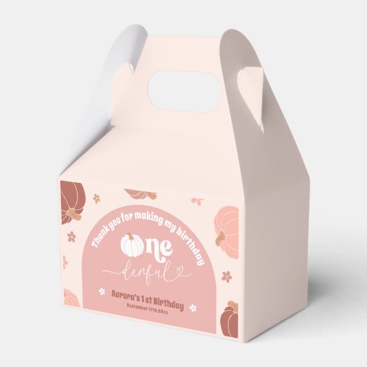 Pink Retro Pumpkin First Birthday Favor Boxes フェイバーボックス (正面サイド)