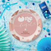 Pink Retro Pumpkin First Birthday Paper Plate ペーパープレート (パーティー)