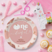 Pink Retro Pumpkin First Birthday Paper Plate ペーパープレート (パーティー)