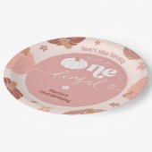 Pink Retro Pumpkin First Birthday Paper Plate ペーパープレート (アングル)