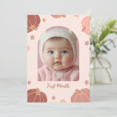 Pink Retro Pumpkin First Birthday Photo Banner 招待状 (スタンド正面)