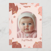 Pink Retro Pumpkin First Birthday Photo Banner 招待状 (正面/裏面)