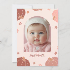 Pink Retro Pumpkin First Birthday Photo Banner 招待状
