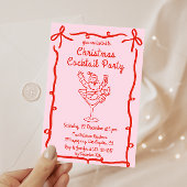 Pink Retro Santa Christmas Cocktail Party 招待状