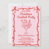 Pink Retro Santa Christmas Cocktail Party 招待状 (正面)