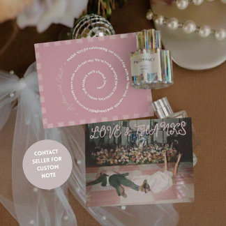 Pink Retro Spring Wedding Photo Thank You Card 箔シーズンポストカード