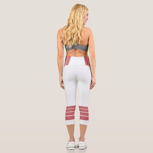 Pink Retro Stripes and Text on Minimalist カプリレギンス (裏面)