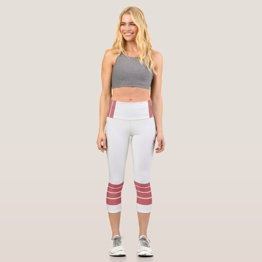 Pink Retro Stripes and Text on Minimalist カプリレギンス (正面)