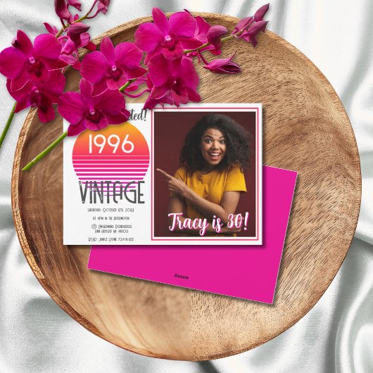Pink Retro Sun 1996 Photo 30th Birthday  Holiday  シーズンカード