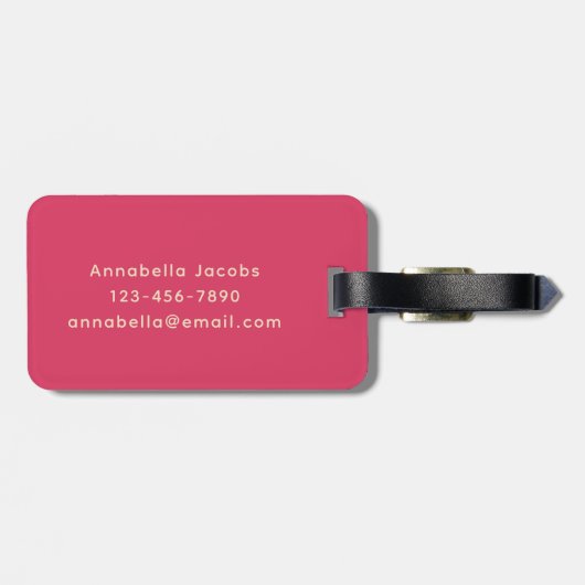 Pink Retro Vibe Leaf Pattern Monogram ラゲッジタグ (裏面横)