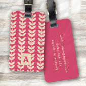 Pink Retro Vibe Leaf Pattern Monogram ラゲッジタグ
