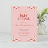 Pink retro vintage baby shower 招待状 (スタンド正面)