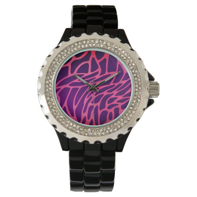 Pink Rhinestone Black Enamel Watch 腕時計 (正面)