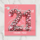 Pink Rhinestone Jewel 21st Birthday Thank You フェイバータグ (正面)