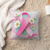 Pink Ribbon and Daisies Breast Cancer Awareness クッション (ブランケット)