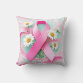 Pink Ribbon and Daisies Breast Cancer Awareness クッション (正面)