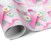 Pink Ribbon and Daisies Breast Cancer Awareness ラッピングペーパー (ロールコーナー)