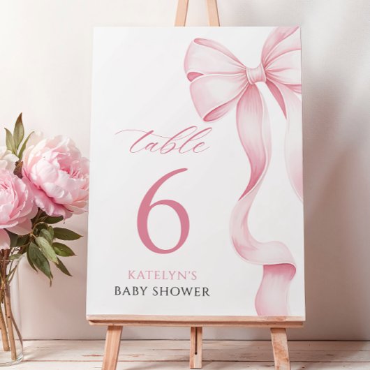 Pink Ribbon Baby Shower Table Number テーブルナンバー