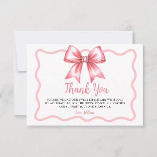Pink Ribbon Baby Shower Thank You Card サンキューカード (正面)