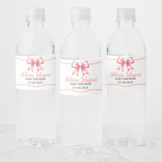 Pink Ribbon Baby Shower Water Bottle Label  ペットボトルラベル (ボトル)