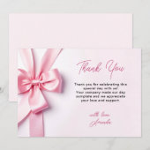 Pink Ribbon Bow Baby Shower サンキューカード (正面/裏面)