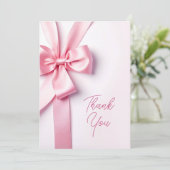 Pink Ribbon Bow Baby Shower サンキューカード (スタンド正面)