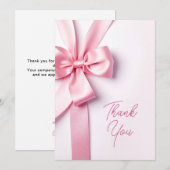 Pink Ribbon Bow Baby Shower サンキューカード (正面/裏面)
