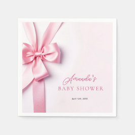 Pink Ribbon Bow Baby Shower スタンダードカクテルナプキン