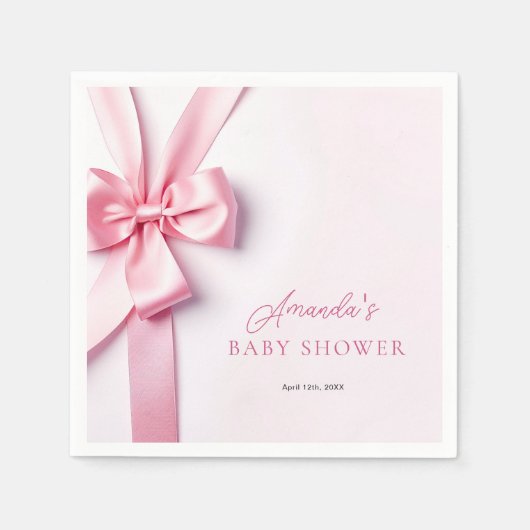 Pink Ribbon Bow Baby Shower スタンダードカクテルナプキン (正面)