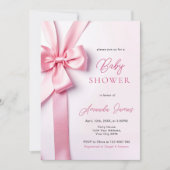 Pink Ribbon Bow Baby Shower 招待状 (正面)