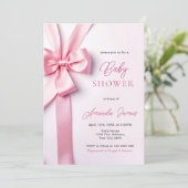 Pink Ribbon Bow Baby Shower 招待状 (スタンド正面)