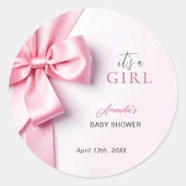 Pink Ribbon Bow Baby Shower It's a Girl ラウンドシール