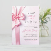 Pink Ribbon Bow Baby Shower Sweet Little Girl 招待状 (スタンド正面)