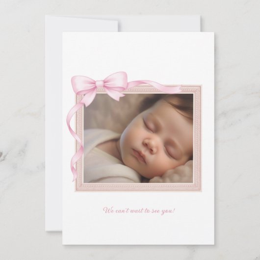 Pink Ribbon Bow Coquette First Birthday Invitation 招待状 (裏面)