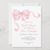 Pink Ribbon Bow Coquette Minimalist Bridal Shower 招待状 (正面)